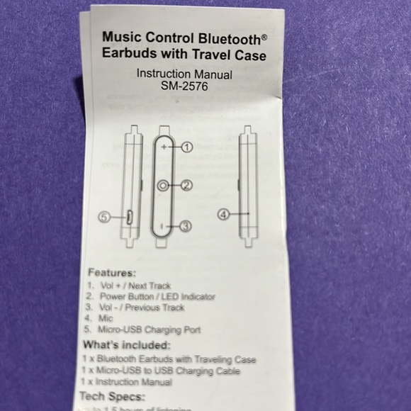 Zerto music control Bluetooth earbuds with travel case - Picture 3 of 4